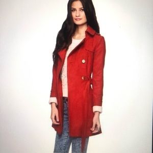 New Red Long Pea Trench Coat Jacket Outerwear Belt
